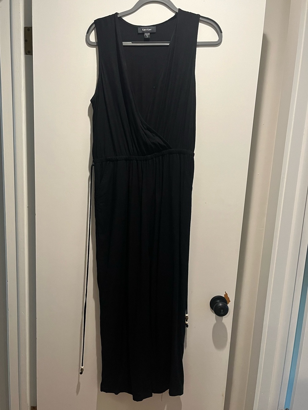 Karen Kane Black Sleeveless Wrap-Front Jumpsuit with tie